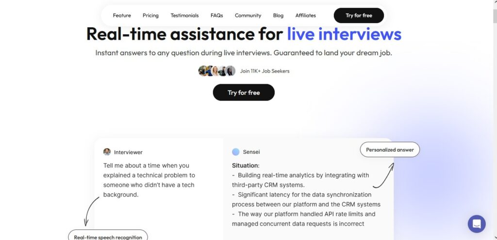 Sensei AI's home page
