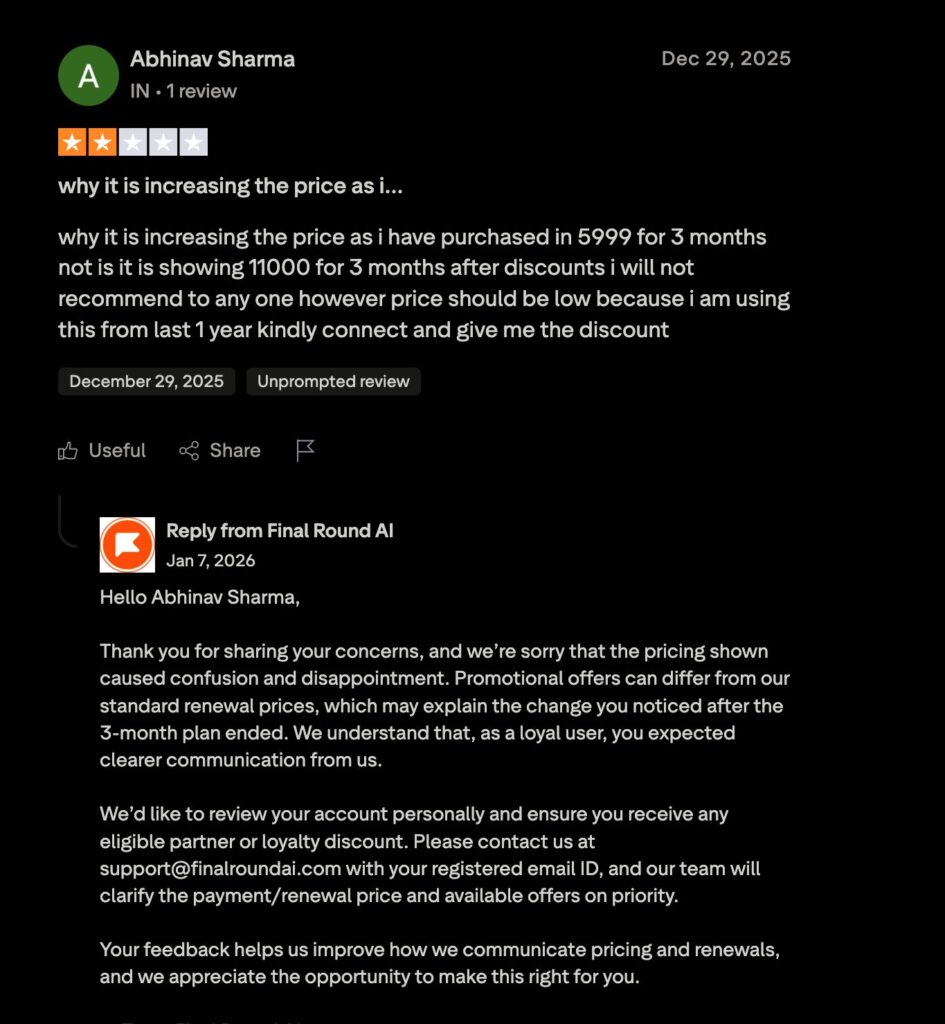 final round ai trustpilot screenshot